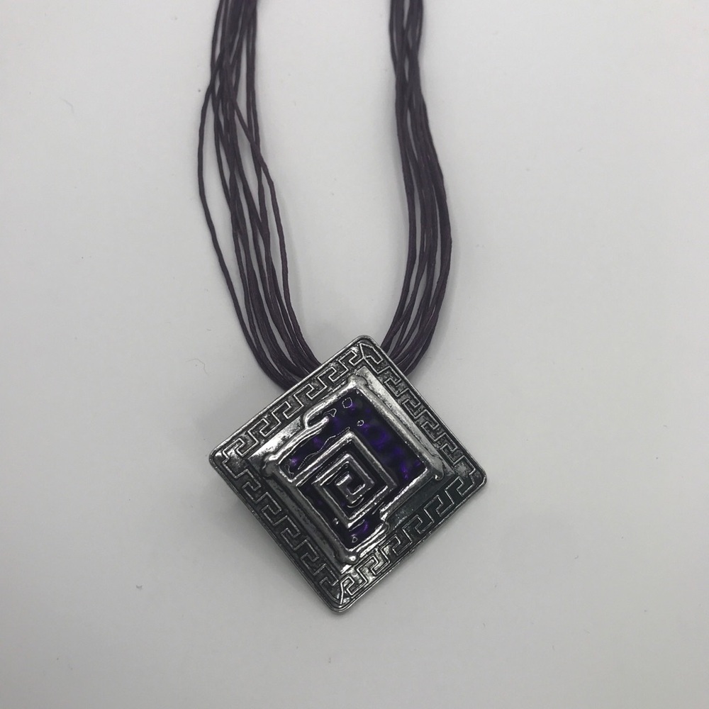 Greek Pendant Necklace Purple & Silver